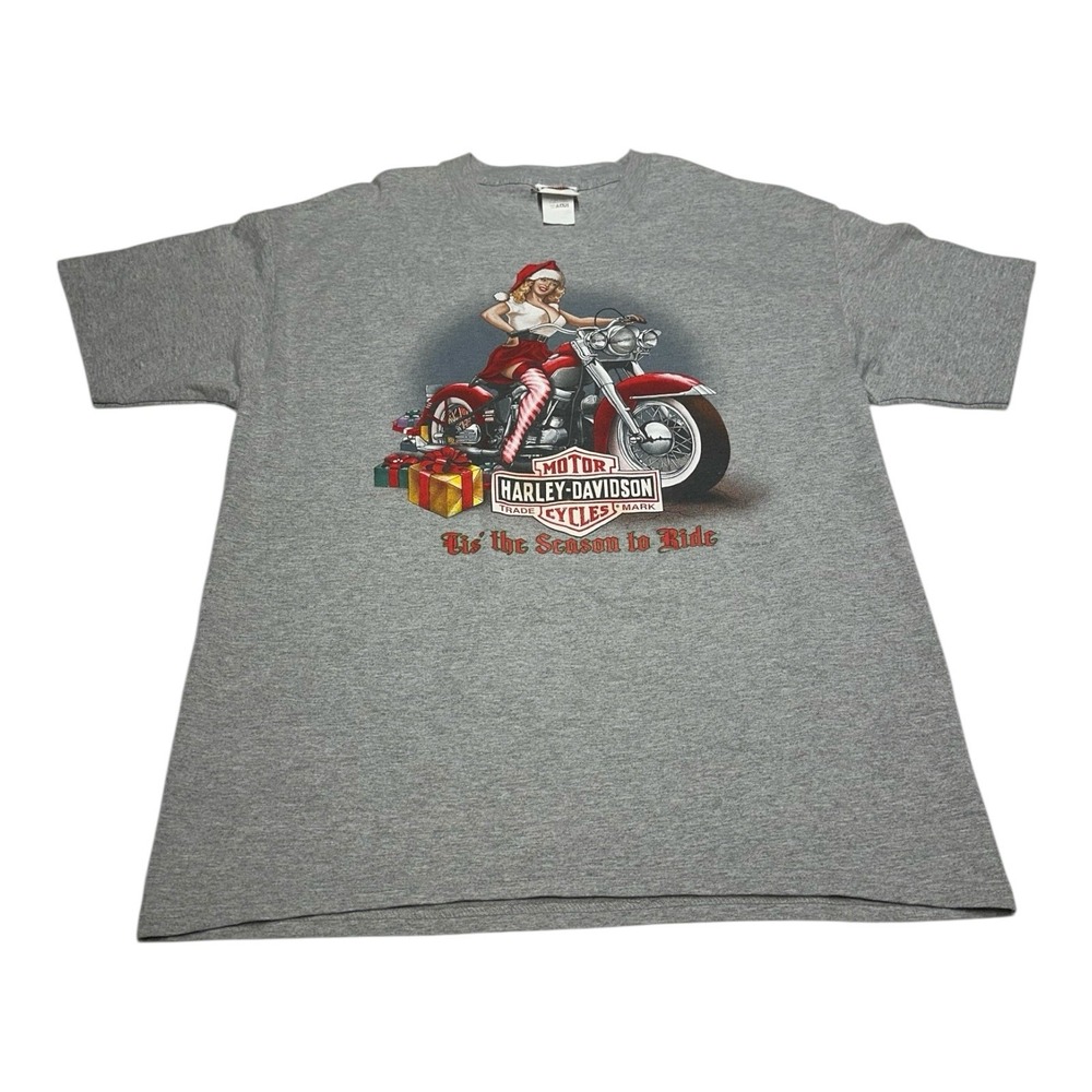 Harley Davidson Christmas Shirt Mens L Grey Tis The Season To Ride Motorcycle